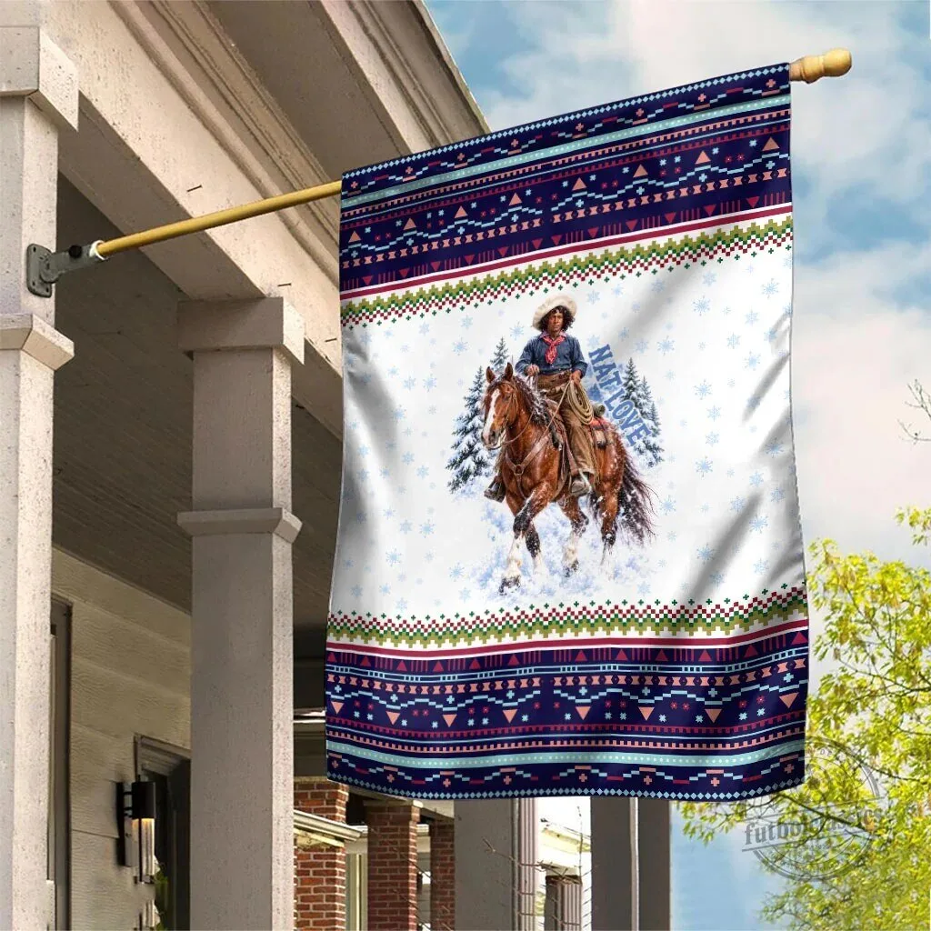 Nat Love African American Cowboy Winter Snow Fair Isle Pattern Flag