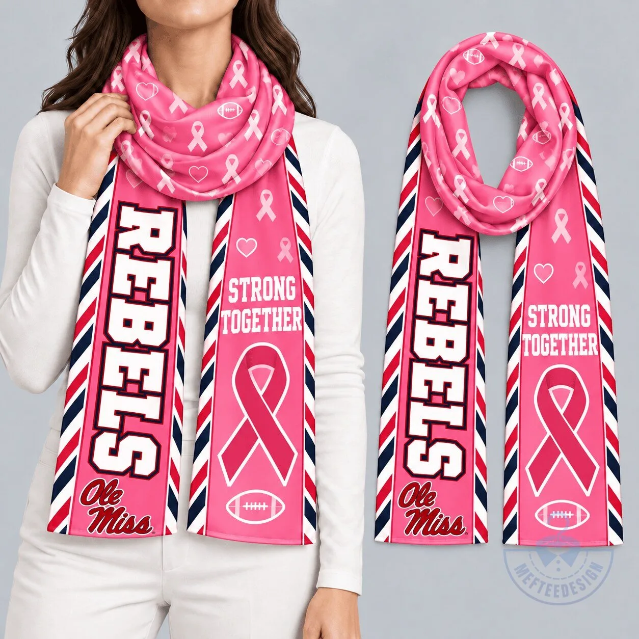 Ole Miss Rebels Breast Cancer Awareness Strong Together Football Scarf