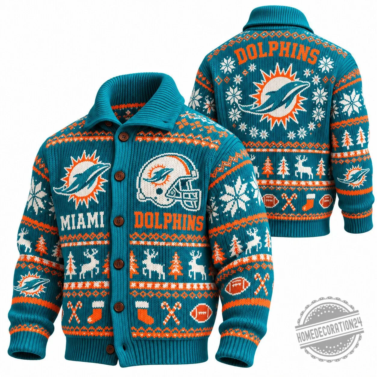 Miami Dolphins Christmas Holiday Ugly Sweater Cardigan