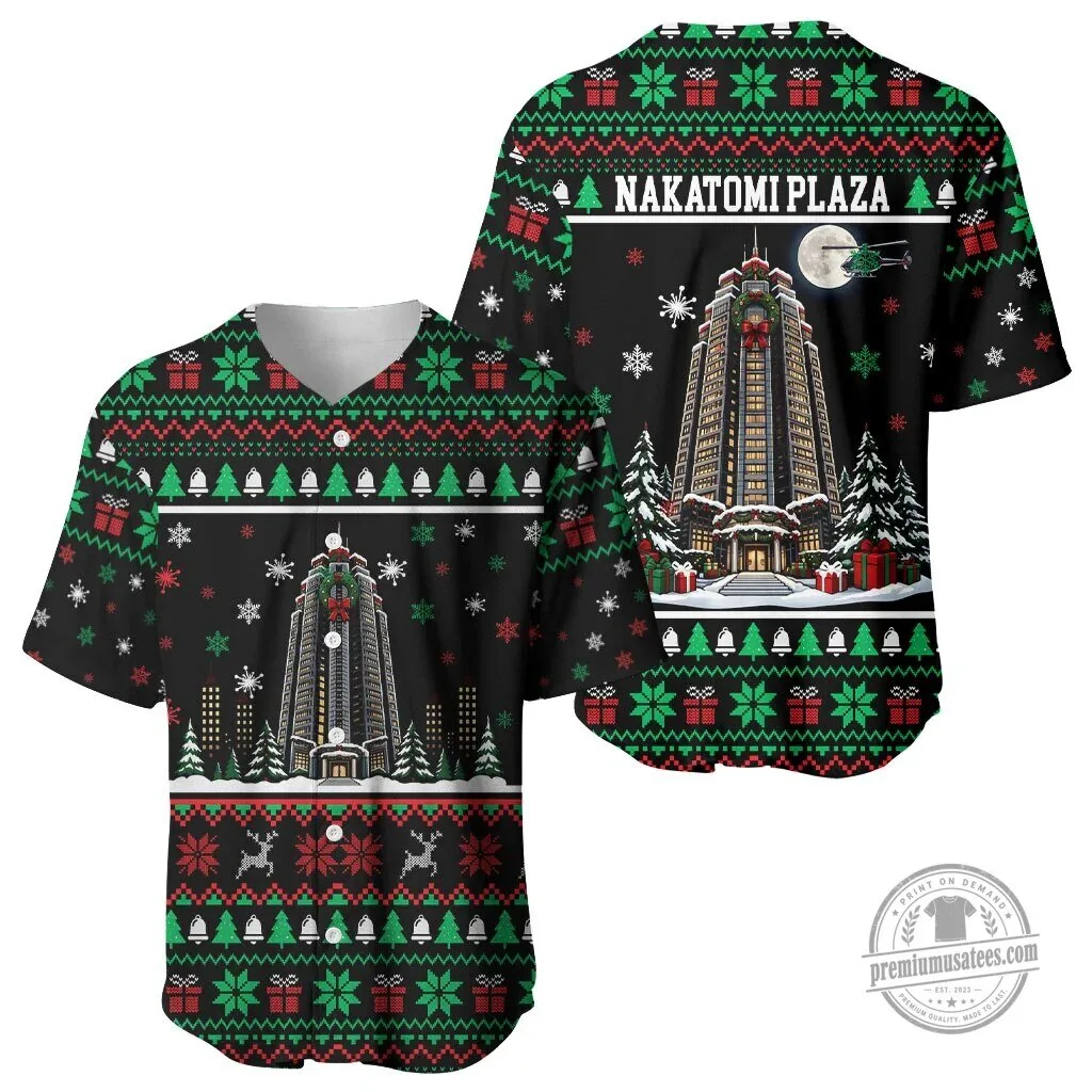 Nakatomi Plaza Christmas Party Ugly Sweater Style Baseball Jersey 5 Nakatomi Plaza Christmas Party Ugly Sweater Style Baseball Jersey