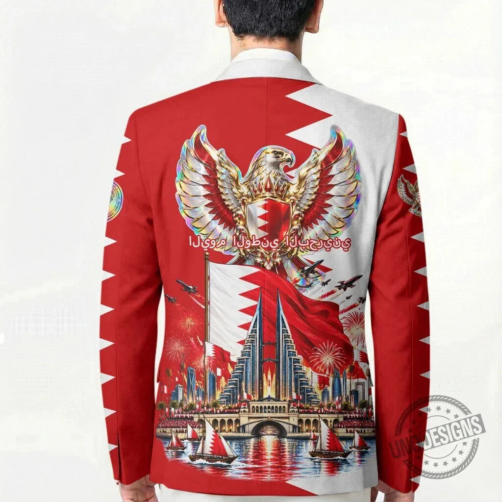 Bahrain National Day Cultural Emblem Flag Horse Knight Blazer Jacket 9 Bahrain National Day Cultural Emblem Flag Horse Knight Blazer Jacket