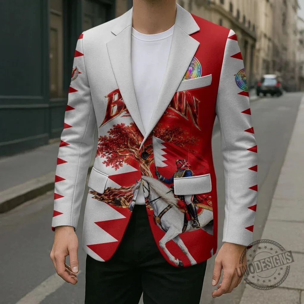 Bahrain National Day Cultural Emblem Flag Horse Knight Blazer Jacket 10 Bahrain National Day Cultural Emblem Flag Horse Knight Blazer Jacket