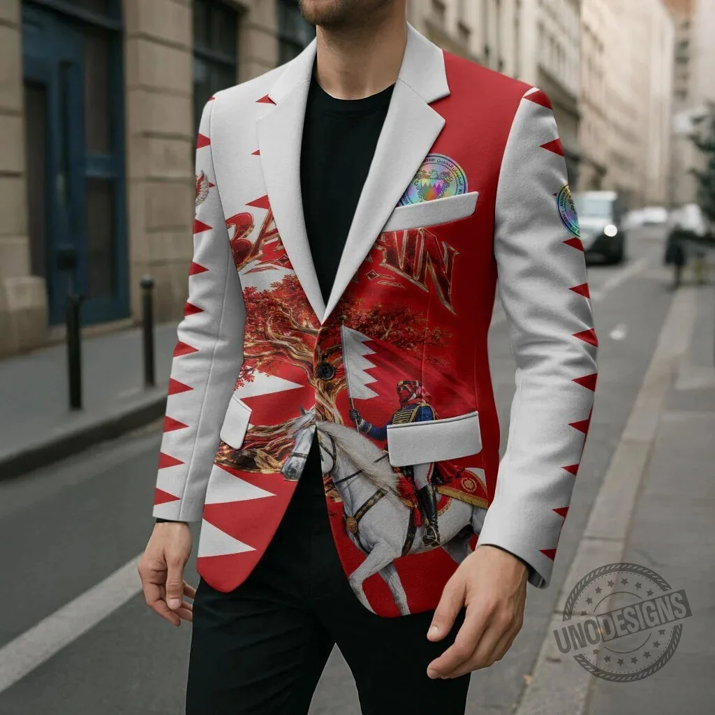 Bahrain National Day Cultural Emblem Flag Horse Knight Blazer Jacket 11 Bahrain National Day Cultural Emblem Flag Horse Knight Blazer Jacket