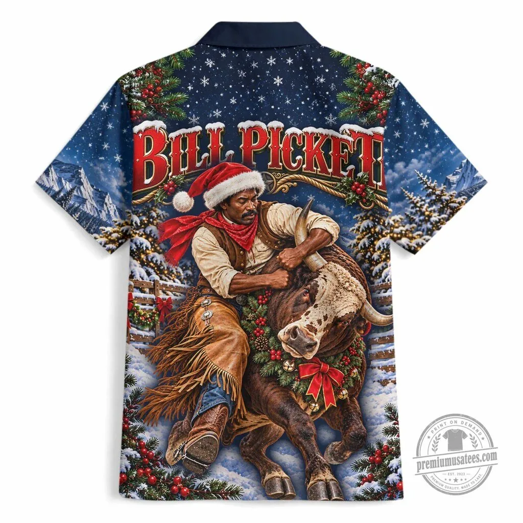Bill Pickett Christmas Bull Rider Snowy Winter Western Rodeo Night Hawaiian Shirt 5 Bill Pickett Christmas Bull Rider Snowy Winter Western Rodeo Night Hawaiian Shirt