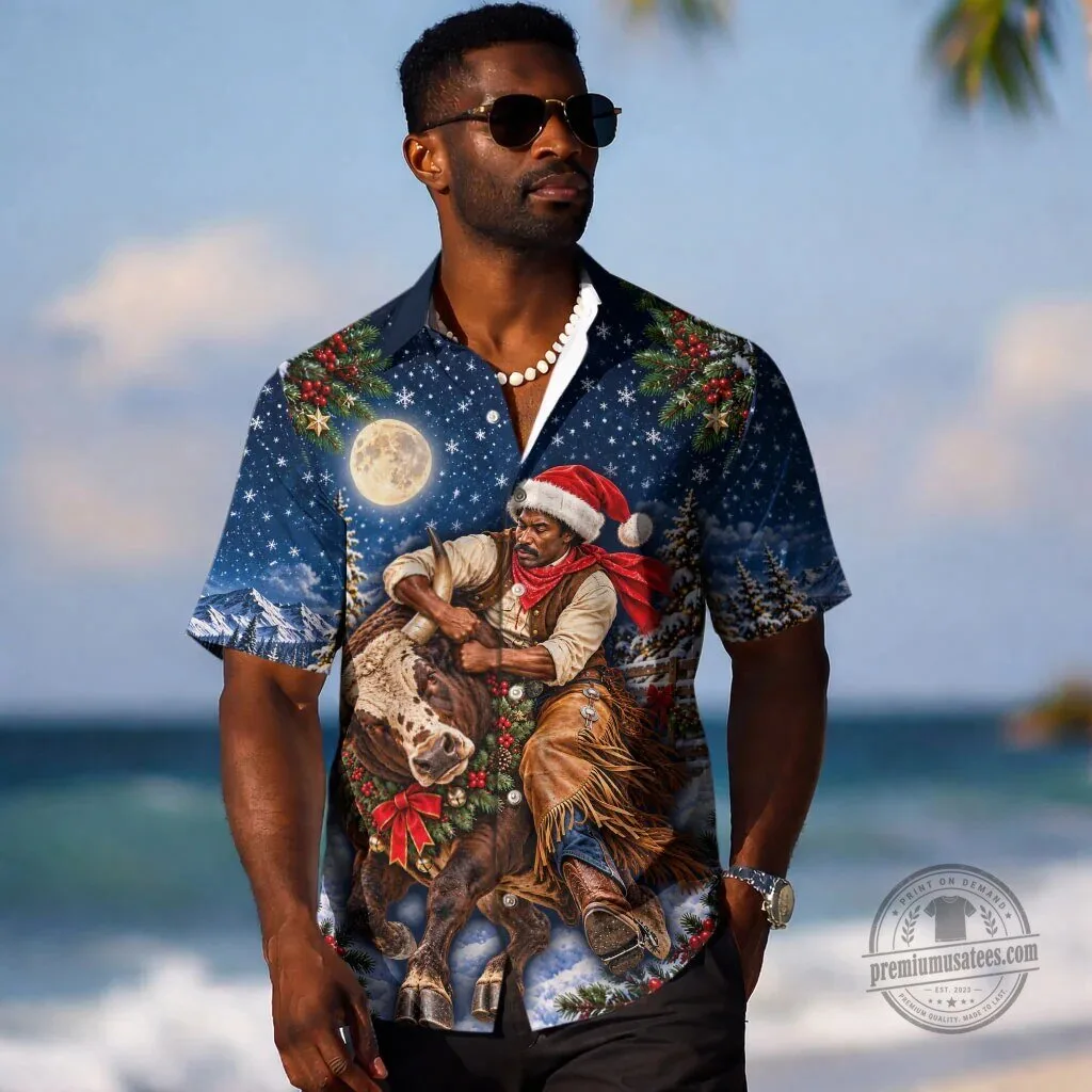 Bill Pickett Christmas Bull Rider Snowy Winter Western Rodeo Night Hawaiian Shirt 6 Bill Pickett Christmas Bull Rider Snowy Winter Western Rodeo Night Hawaiian Shirt