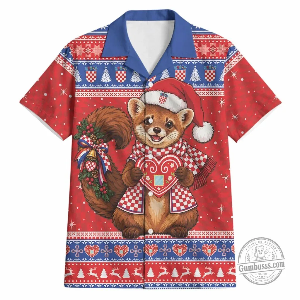 Croatian Kuna Licitar Heart Christmas Holiday Hawaiian Shirt