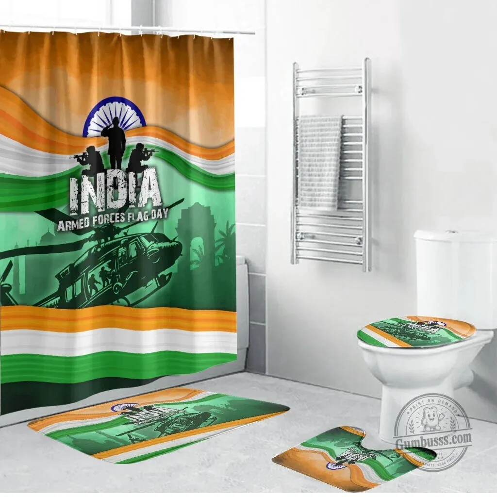 India Armed Forces Flag Day Patriotic Indian Military Bathroom Shower Curtain Set