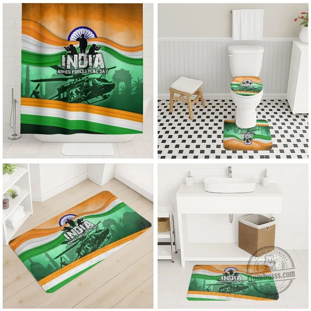 India Armed Forces Flag Day Patriotic Indian Military Bathroom Shower Curtain Set 8 India Armed Forces Flag Day Patriotic Indian Military Bathroom Shower Curtain Set