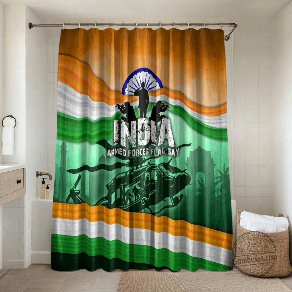 India Armed Forces Flag Day Patriotic Indian Military Bathroom Shower Curtain Set 10 India Armed Forces Flag Day Patriotic Indian Military Bathroom Shower Curtain Set