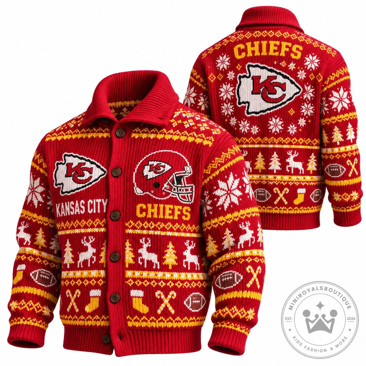 Kansas City Chiefs Ugly Christmas Sweater Cardigan Knit Button-Up 2 Kansas City Chiefs Ugly Christmas Sweater Cardigan Knit Button-Up