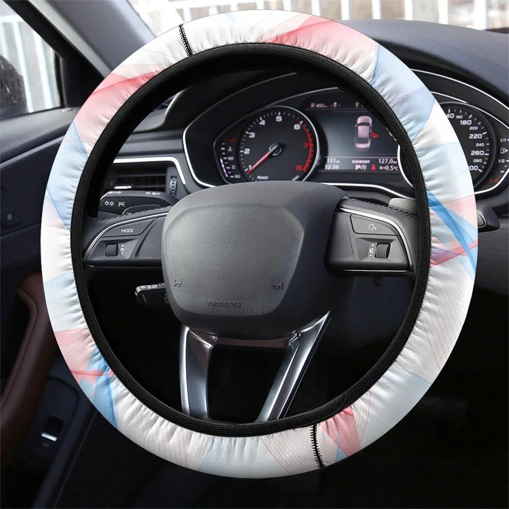 Abstract Red Blue Wavy Lines Pattern Car Steering Wheel Cover 3 Abstract Red Blue Wavy Lines Pattern Car Steering Wheel Cover