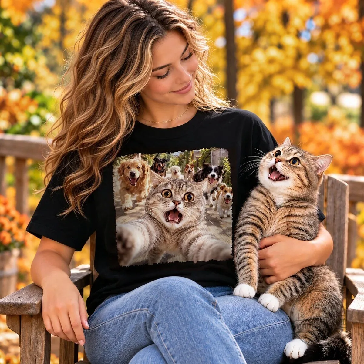 Funny Cat Selfie With Dogs Photo Personalized Pet Lover Black T-Shirt 3 Funny Cat Selfie With Dogs Photo Personalized Pet Lover Black T-Shirt