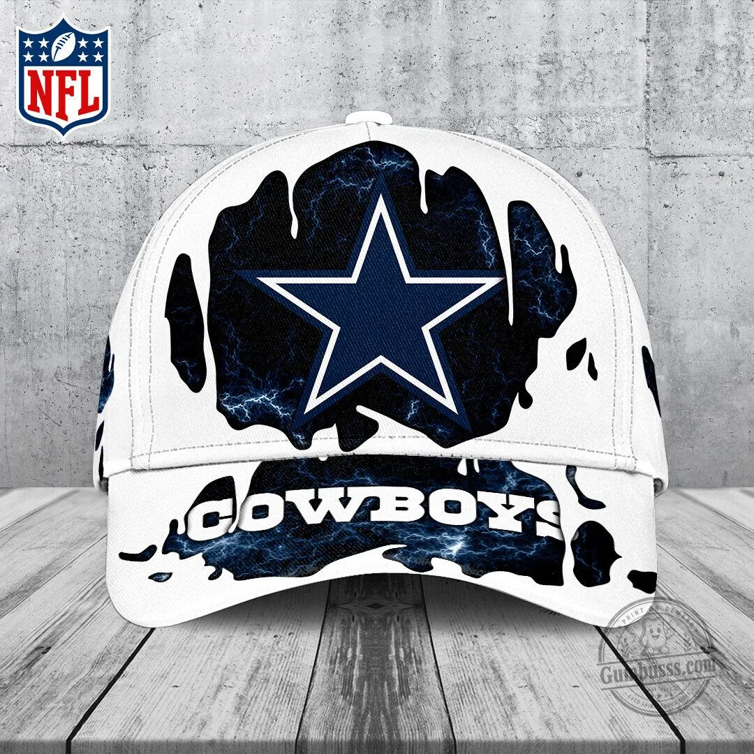 Dallas Cowboys NFL Team Logo White Lightning Bolt Baseball Cap Hat 1 Dallas Cowboys NFL Team Logo White Lightning Bolt Baseball Cap Hat