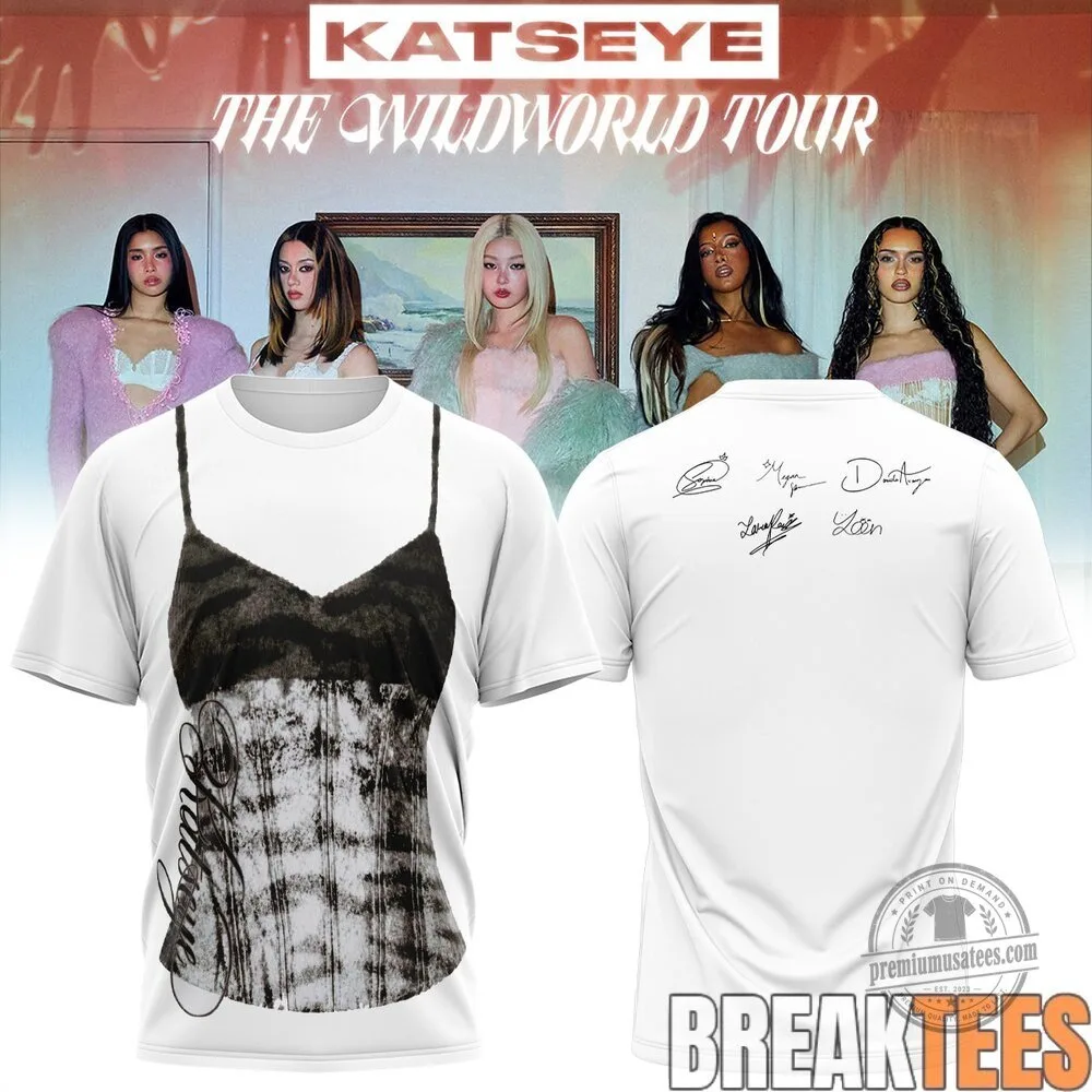 KATSEYE The Wildworld Tour Autographed Band Logo White T-Shirt 9 KATSEYE The Wildworld Tour Autographed Band Logo White T-Shirt