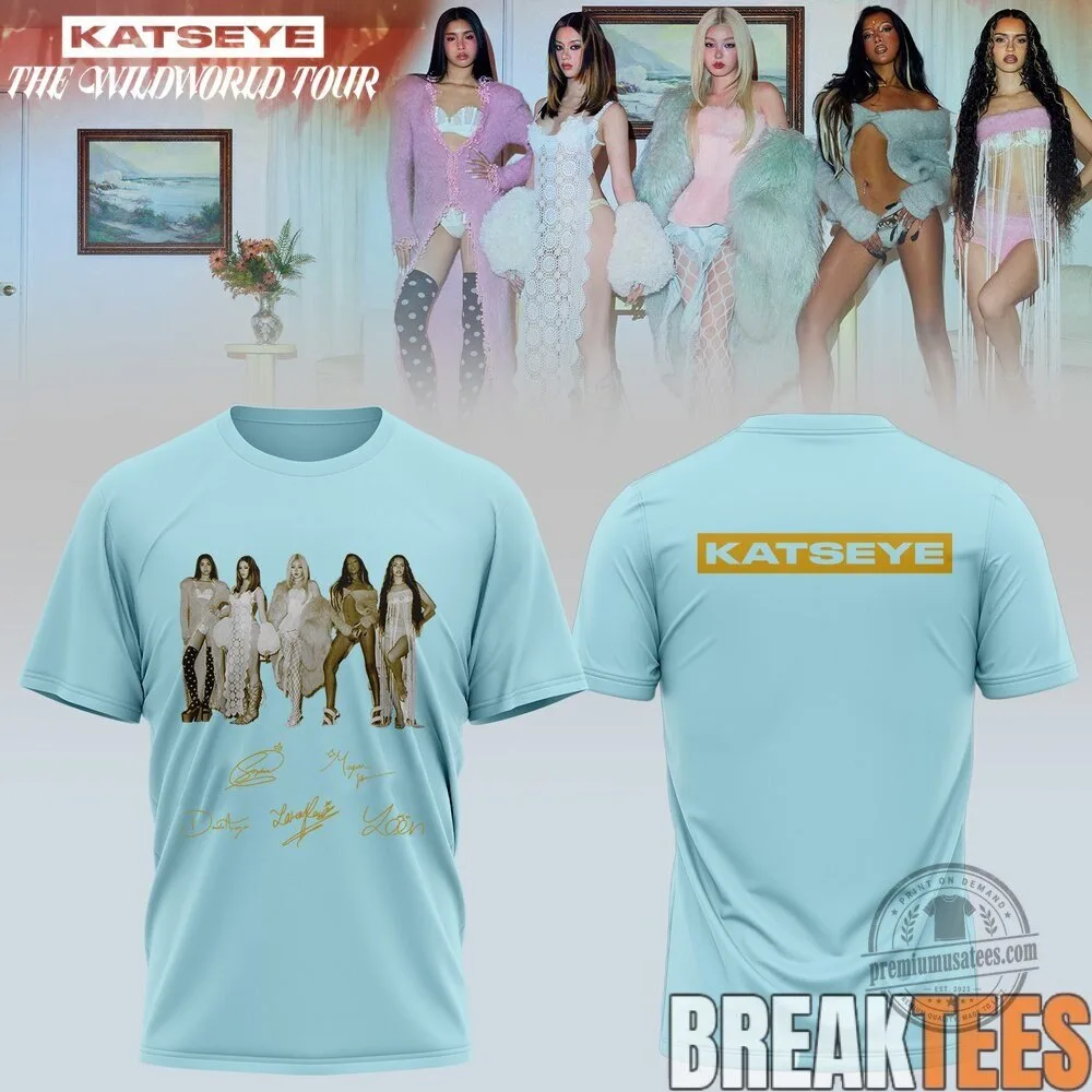 KATSEYE The Wildworld Tour Autographed Band Logo White T-Shirt 10 KATSEYE The Wildworld Tour Autographed Band Logo White T-Shirt