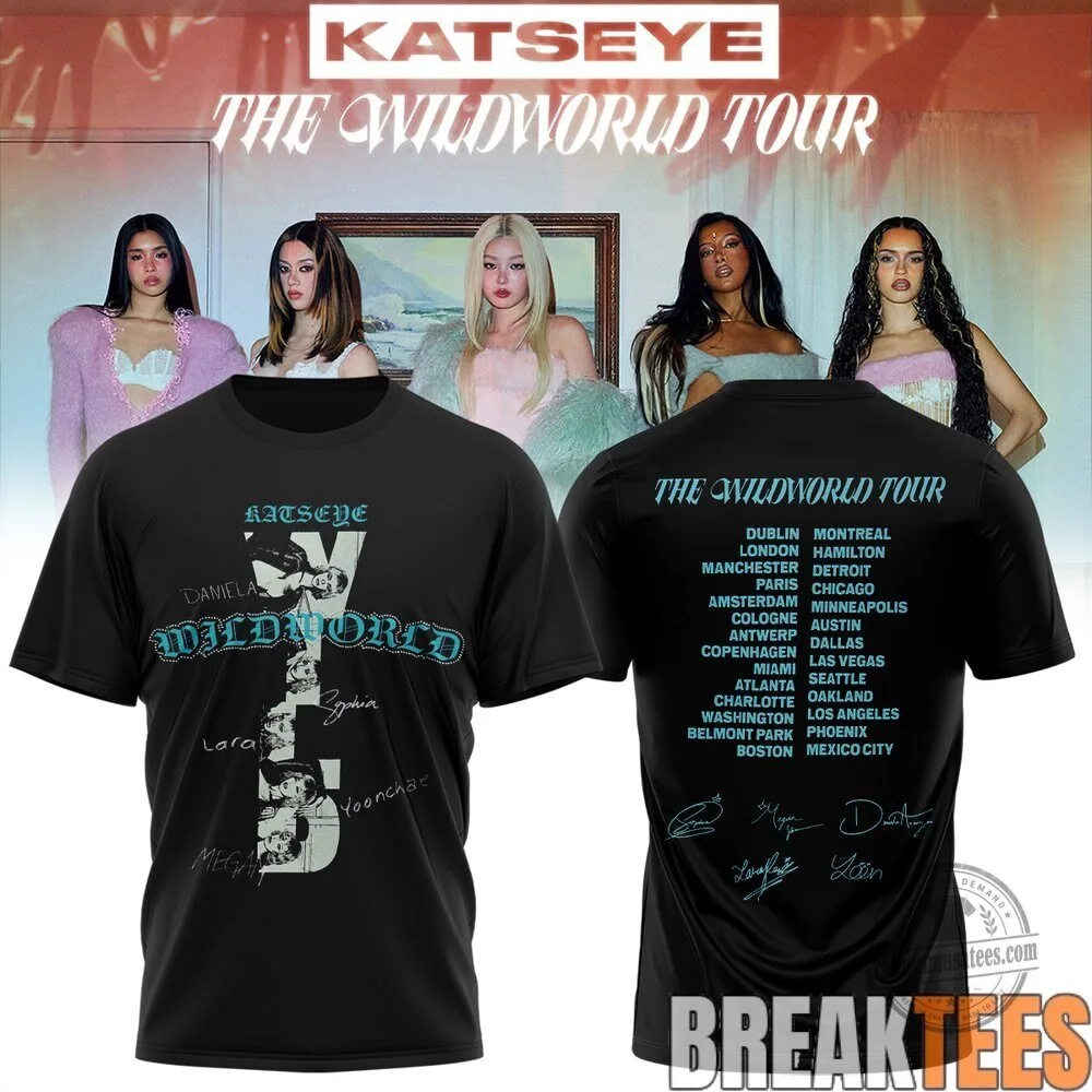 KATSEYE The Wildworld Tour Autographed Band Logo White T-Shirt 11 KATSEYE The Wildworld Tour Autographed Band Logo White T-Shirt