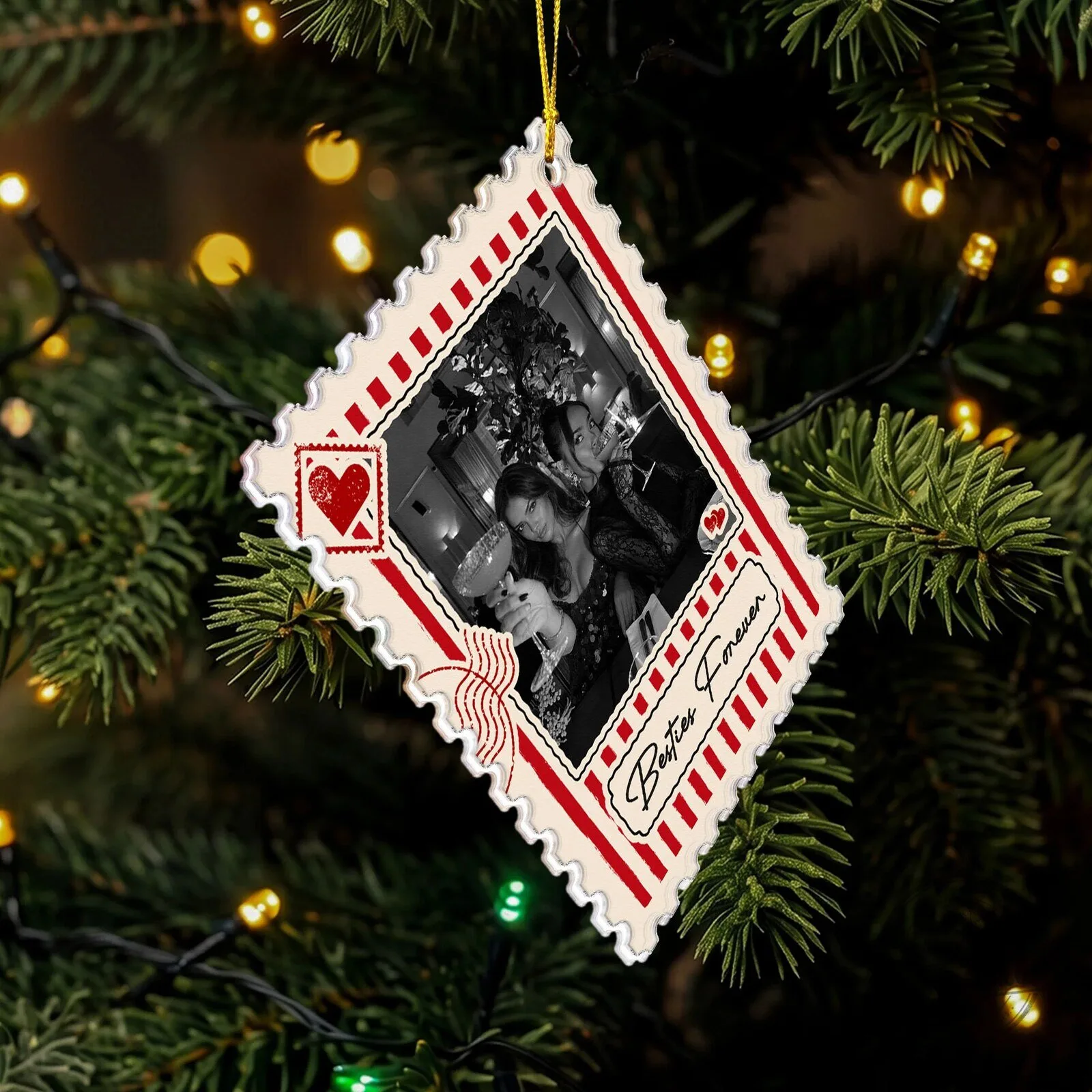 Sisters Forever Postage Stamp Photo Keepsake Christmas Tree Ornament 9 Sisters Forever Postage Stamp Photo Keepsake Christmas Tree Ornament