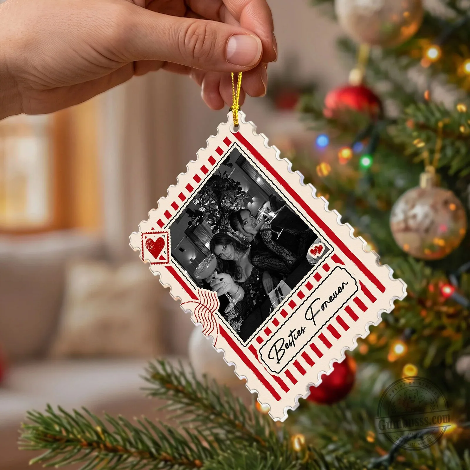 Sisters Forever Postage Stamp Photo Keepsake Christmas Tree Ornament 10 Sisters Forever Postage Stamp Photo Keepsake Christmas Tree Ornament