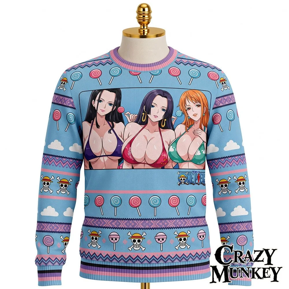 One Piece Boa Hancock Robin Nami Christmas Ugly Sweater | Apparel 3 One Piece Boa Hancock Robin Nami Christmas Ugly Sweater | Apparel