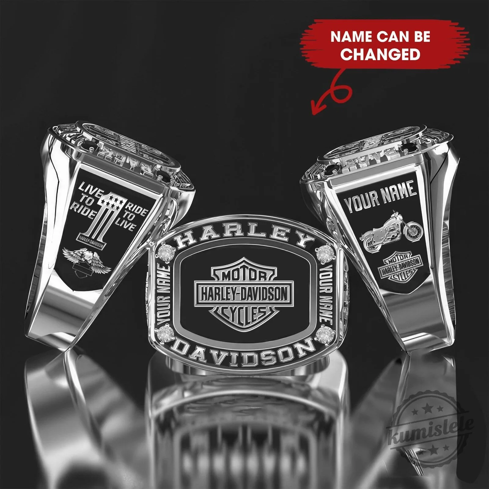 Harley-Davidson Live to Ride Custom Name Silver Ring