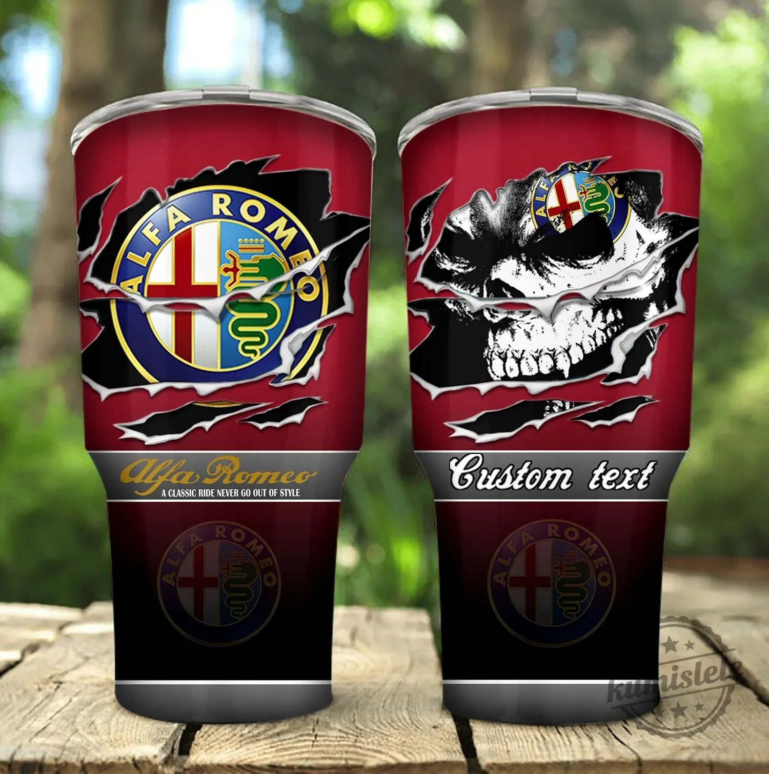 Alfa Romeo Skull Custom Name Over Print Stainless Steel Tumbler