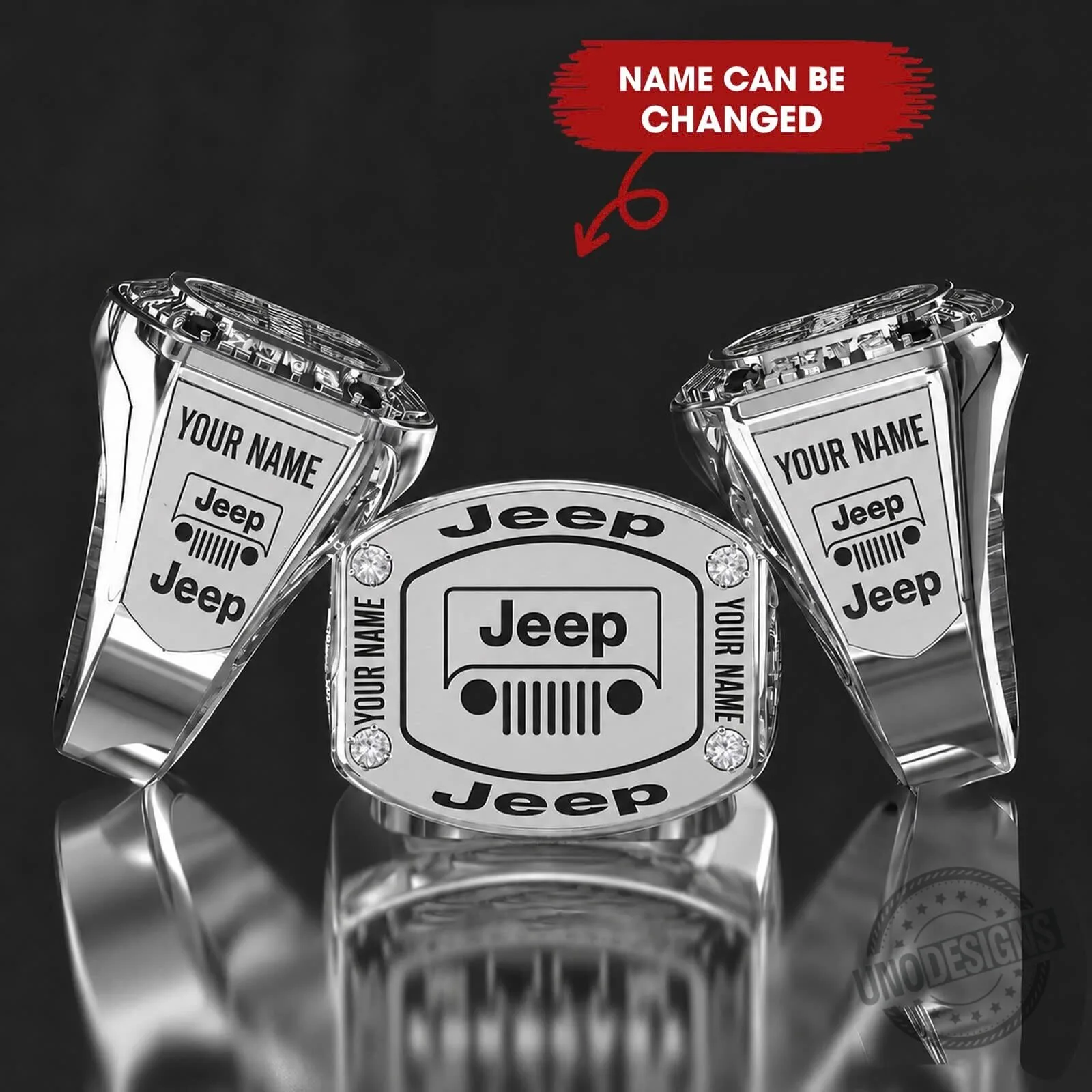 Personalized Jeep Logo Sterling Silver Signet Ring for Men
