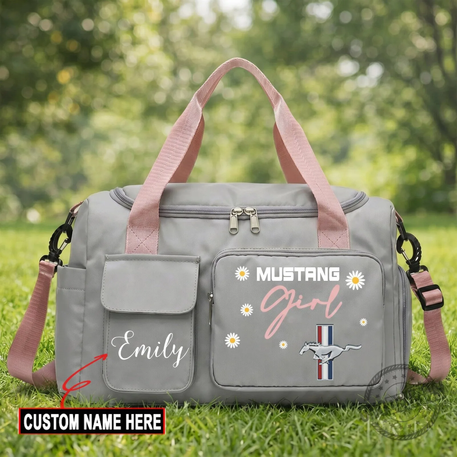 Mustang Girl Daisy Personalized Travel Duffel Bag with Custom Name