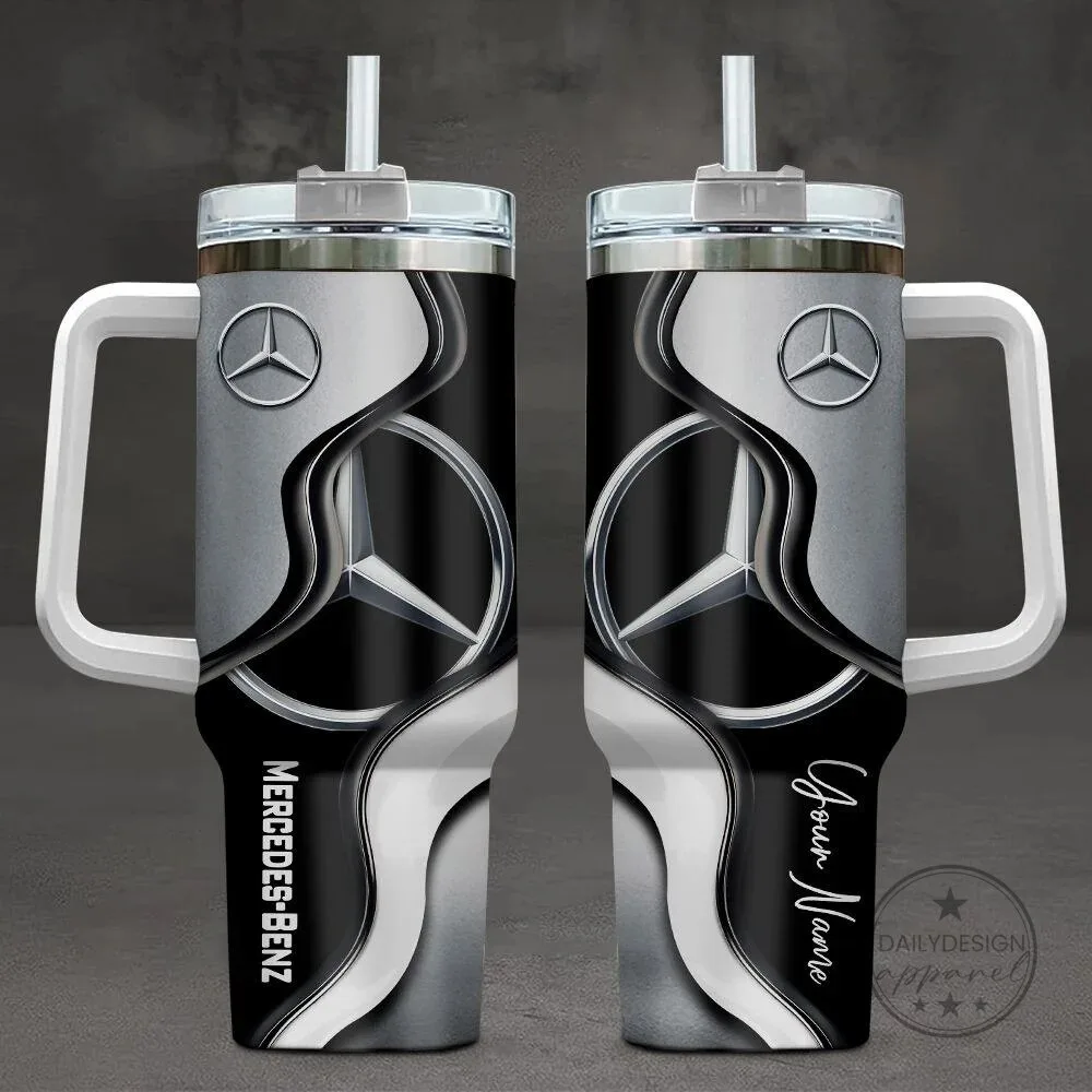 Mercedes-Benz Custom Name Black Silver Swirl Pattern 40oz Tumbler