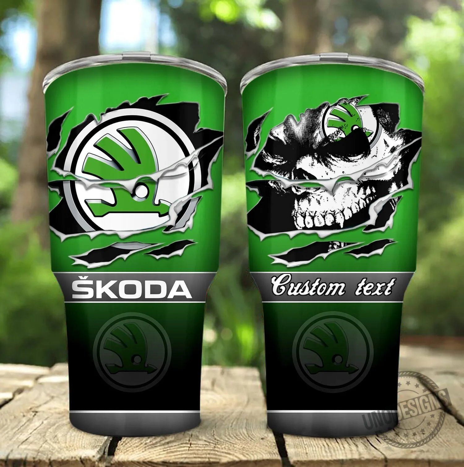 Skoda Green Skull Custom Name Personalized Car Logo 30oz Tumbler