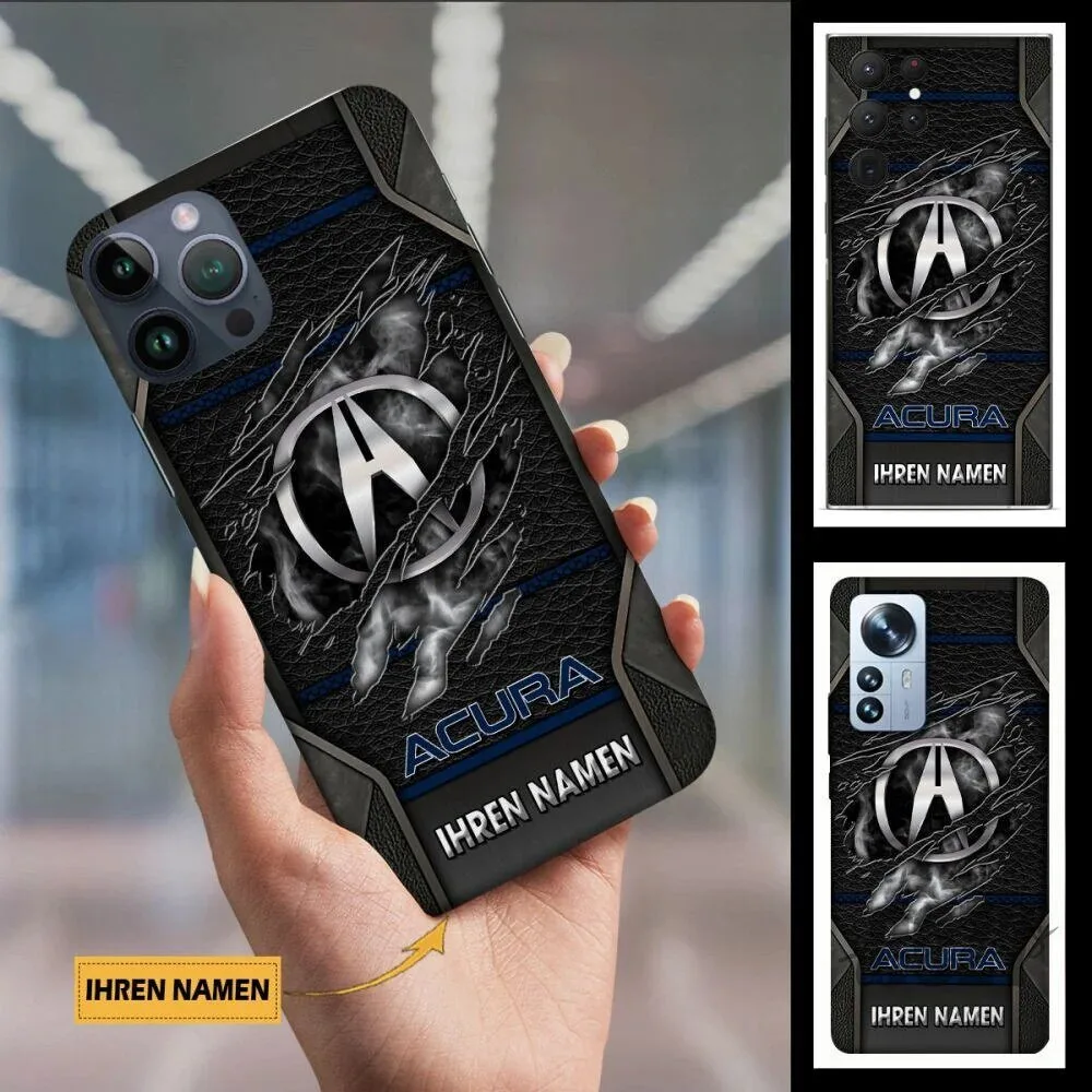 Acura Custom Name Black Leather Texture Phone Case