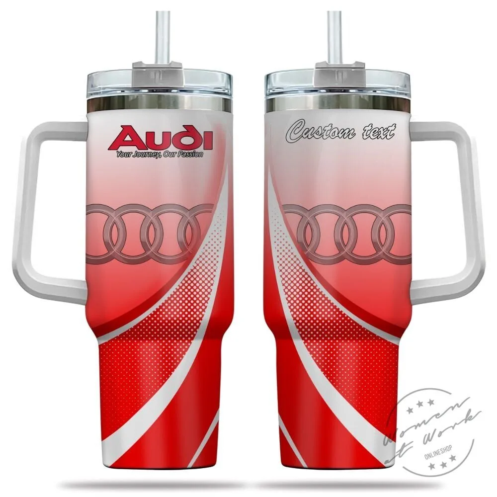 Audi Your Journey Our Passion Red Custom Name Car Logo Insulated Tumbler with Handle