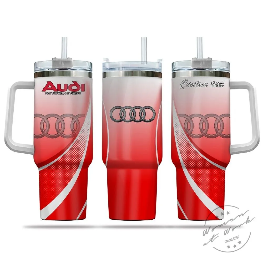 Audi Your Journey Our Passion Red Custom Name Car Logo Insulated Tumbler with Handle 4 Audi Your Journey Our Passion Red Custom Name Car Logo Insulated Tumbler with Handle