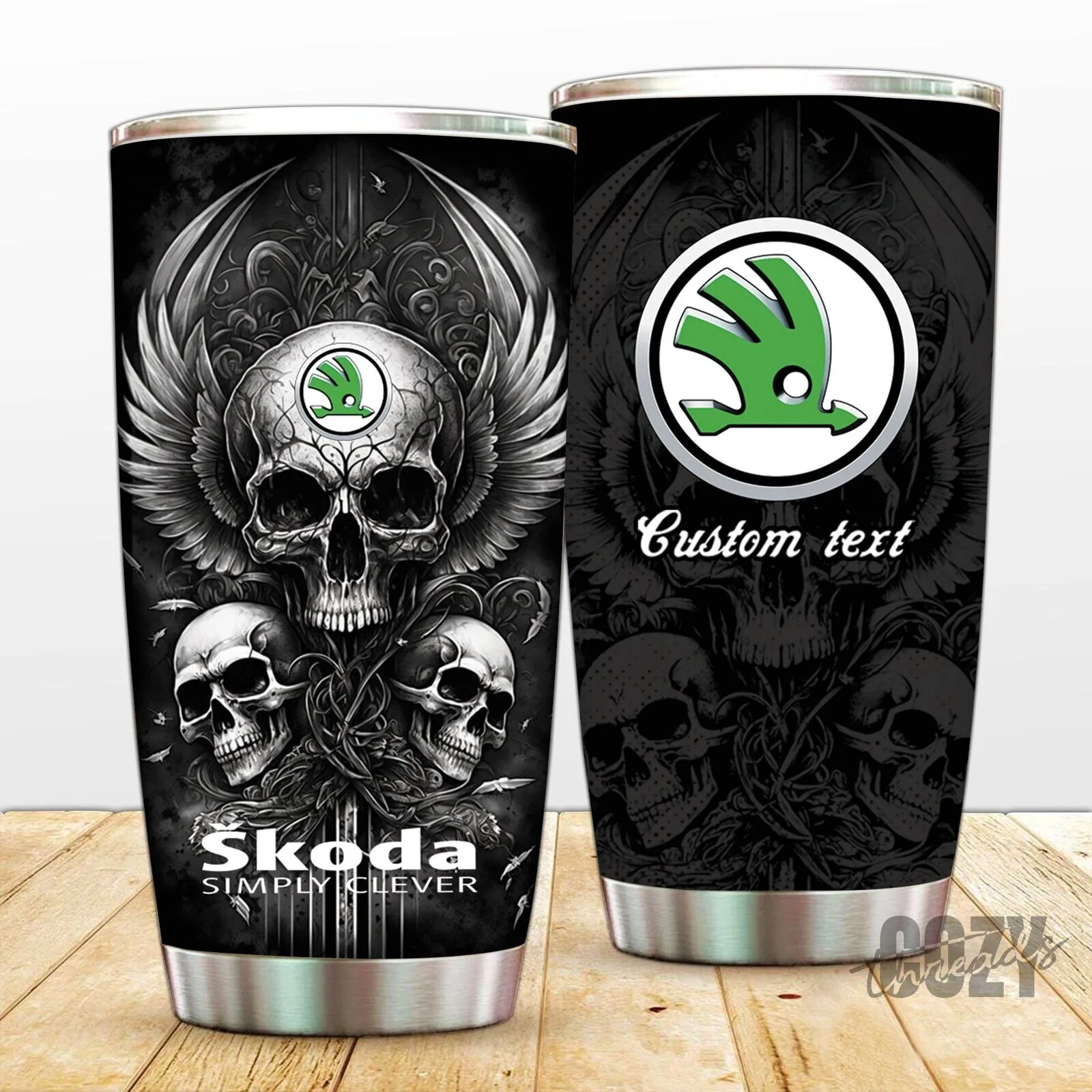 Skoda Skull Wings Custom Name 30oz Stainless Steel Tumbler