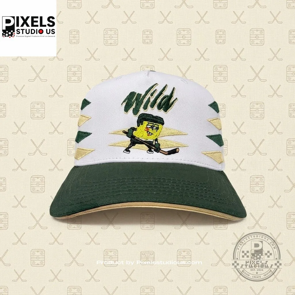 Minnesota Wild SpongeBob SquarePants Night Hockey Cap 4 Minnesota Wild SpongeBob SquarePants Night Hockey Cap 3D shirt or sports jersey with all-over print design