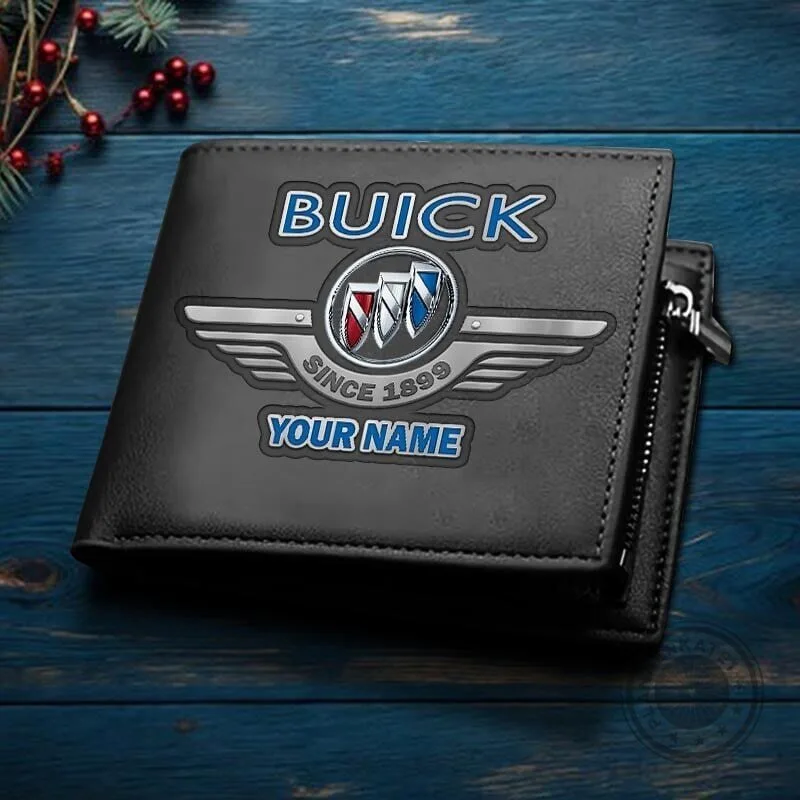 Buick Custom Name Bi-Fold Leather Wallet with Zippered Coin Pocket