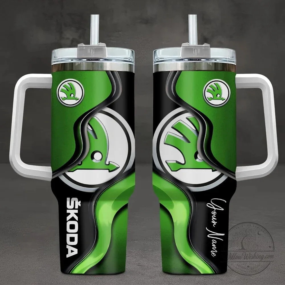 Skoda Custom Name 40oz Tumbler with Handle and Straw