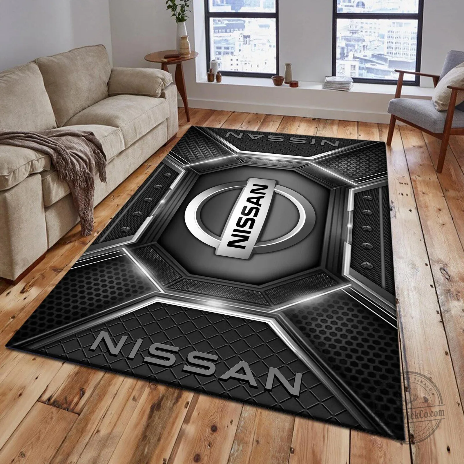 Nissan Car Logo Black Metallic Design Custom Area Rug
