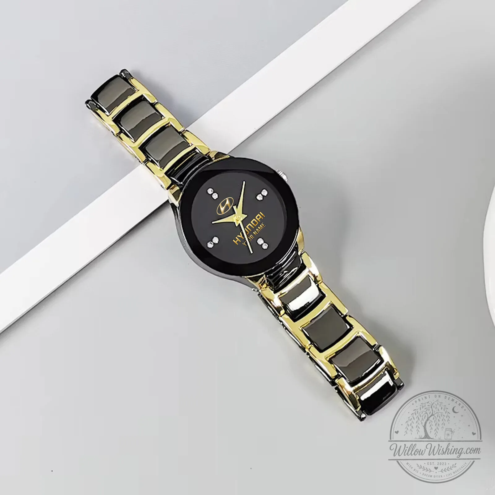 Hyundai Custom Name Gold and Black Quartz Watch for Men 11 Hyundai Custom Name Gold and Black Quartz Watch for Men