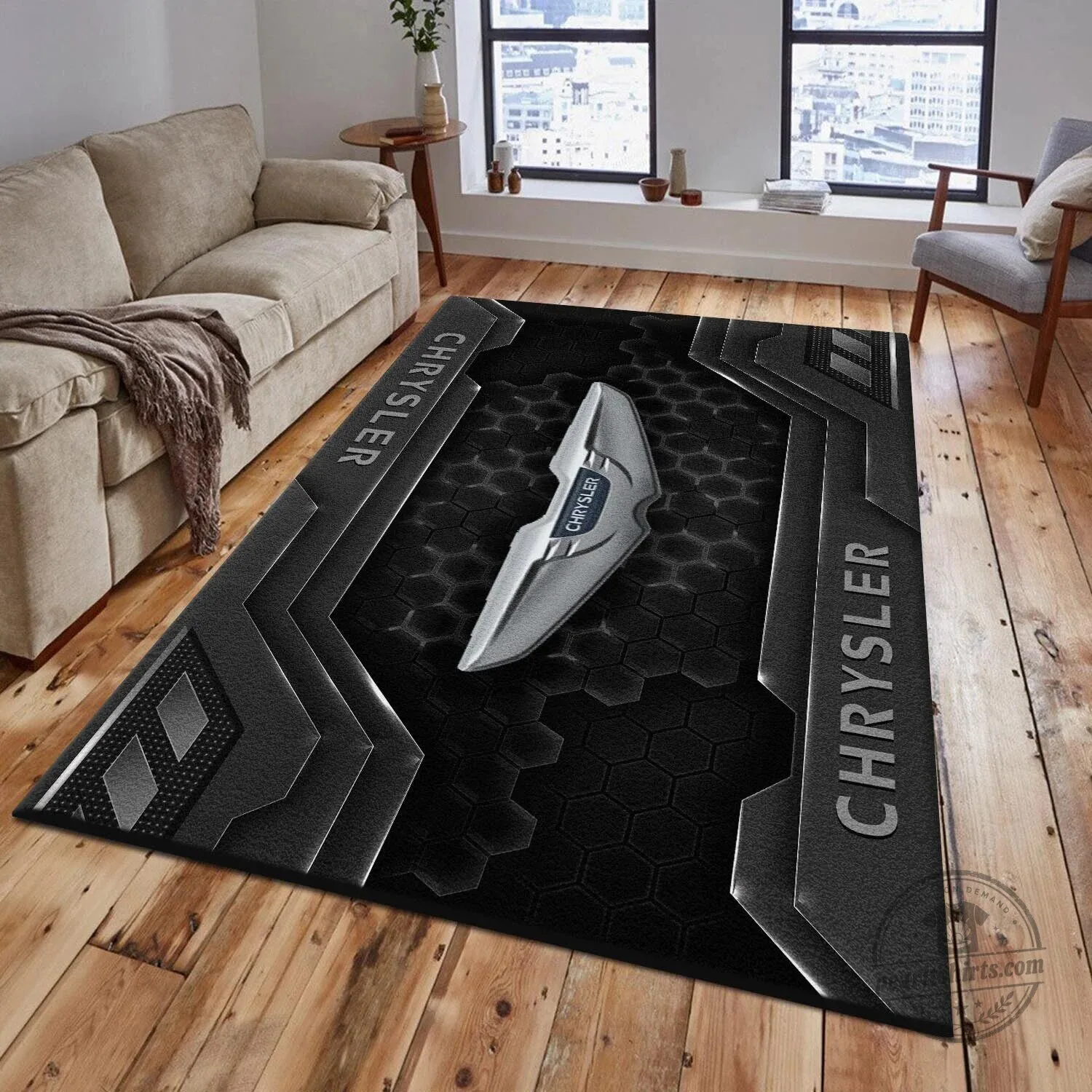 Chrysler Car Logo Black Geometric Pattern Welcome Floor Mat