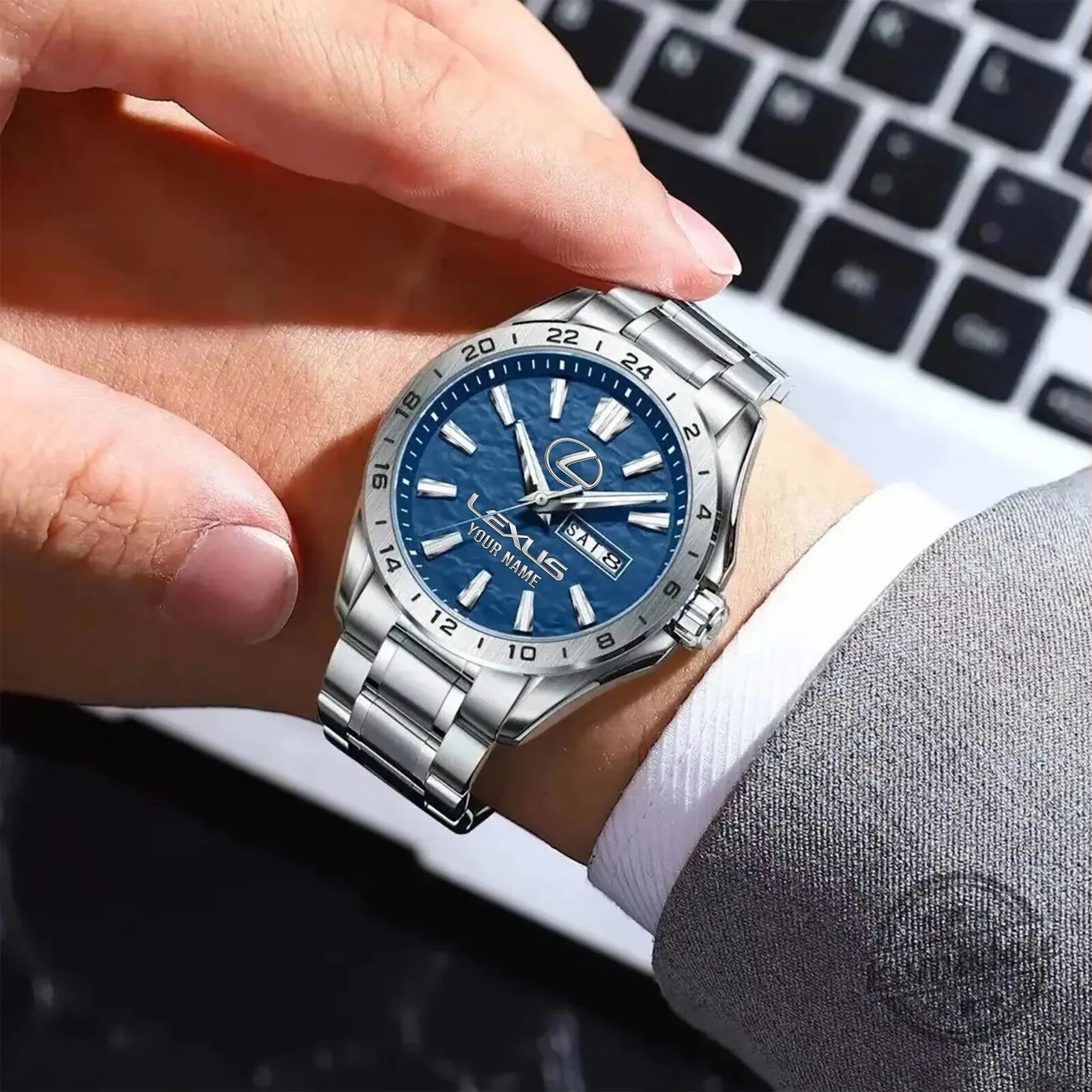 Lexus Custom Name Blue Dial Stainless Steel Men's Watch 10 Lexus Custom Name Blue Dial Stainless Steel Men