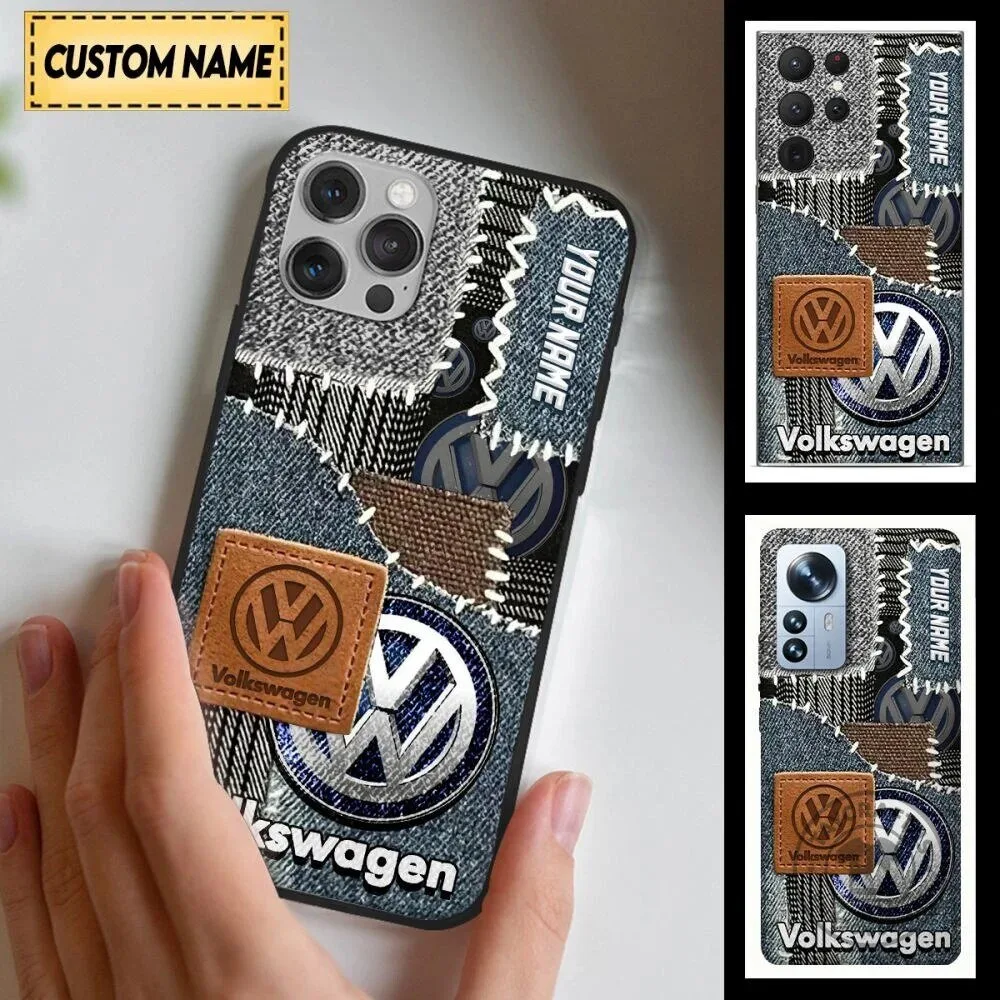 Volkswagen Denim Patchwork Custom Name iPhone Case, Personalized VW Phone Cover 1 Volkswagen Denim Patchwork Custom Name iPhone Case, Personalized VW Phone Cover