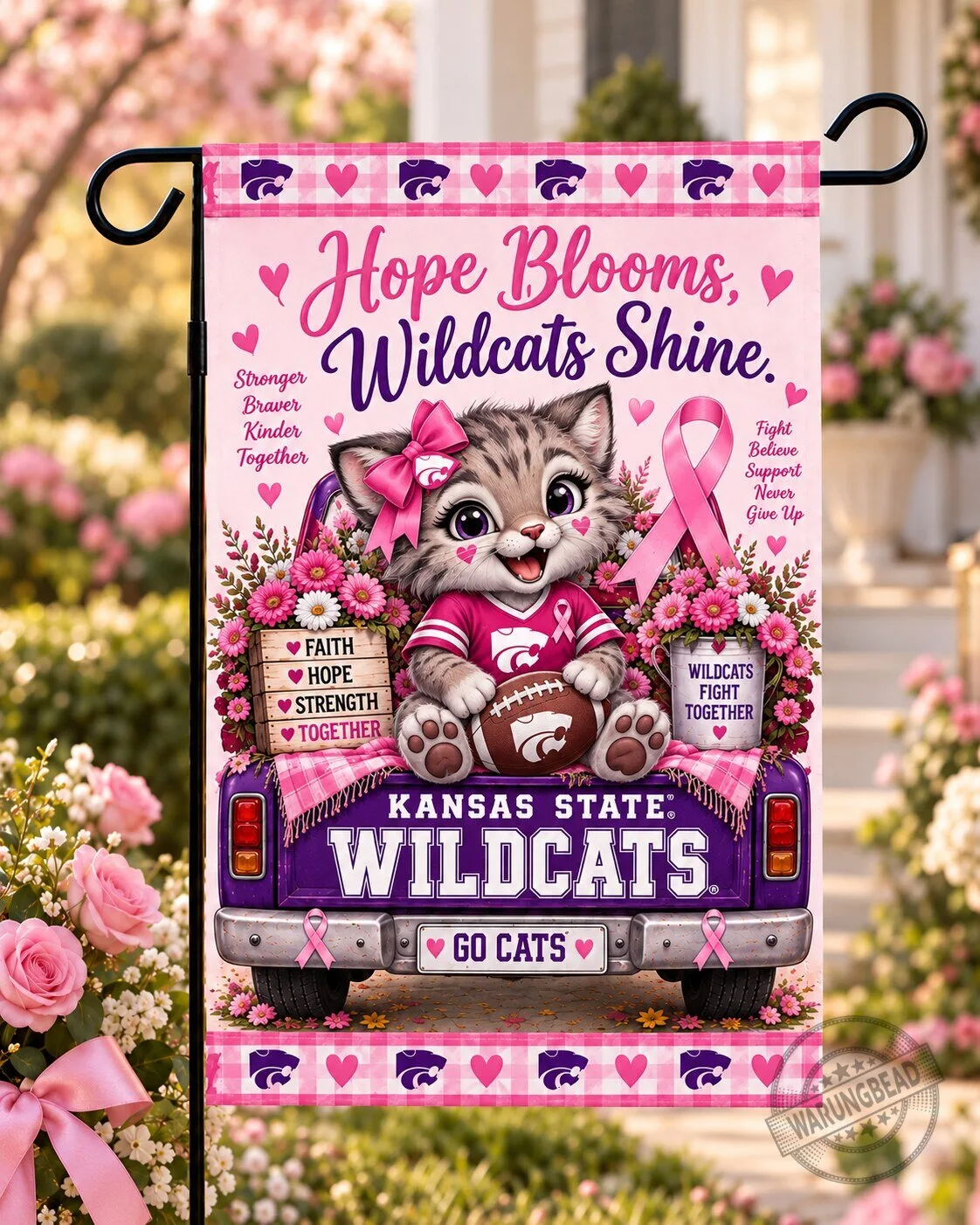 Kansas State Wildcats Hope Blooms Wildcats Shine Breast Cancer Awareness Flag