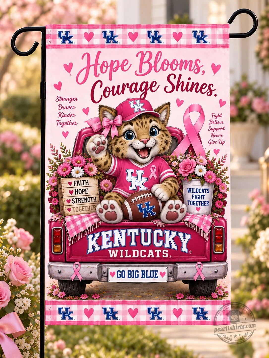 Kentucky Wildcats Breast Cancer Awareness Hope Blooms Courage Shines Flag