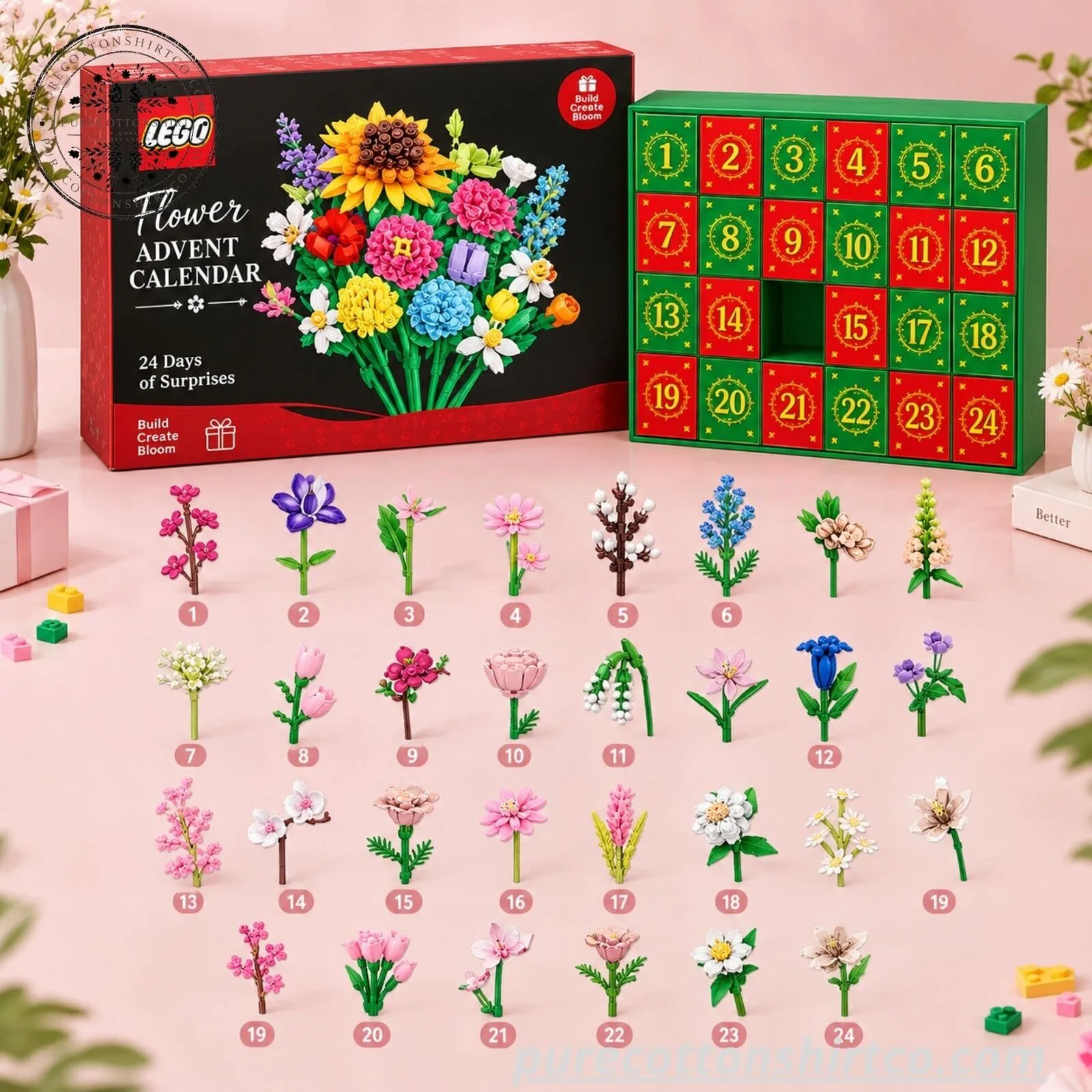 LEGO Flower Advent Calendar Rose 2026 – 24 Days Flowwer Bouquet of Surprises Botanical Building Blocks Set