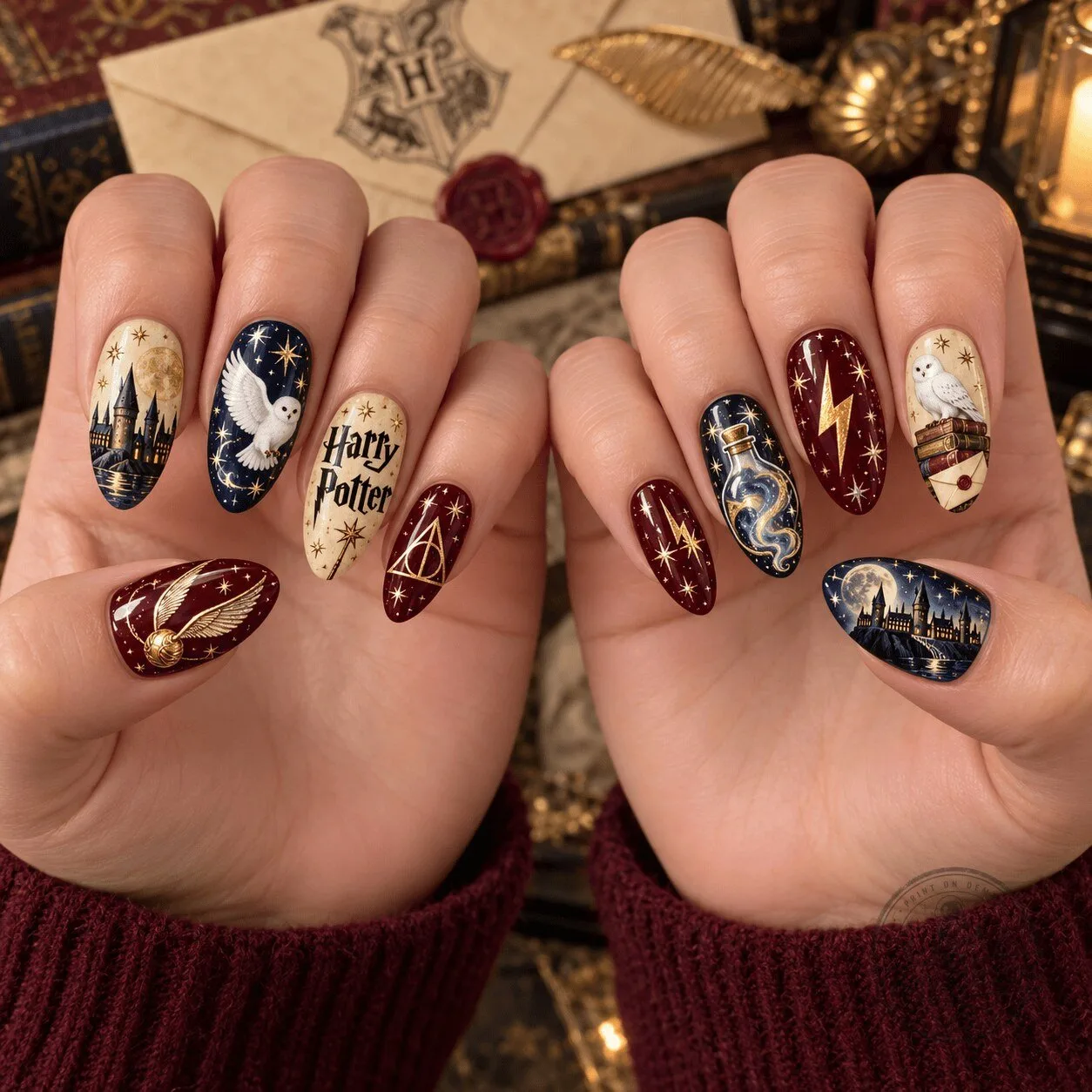 Harry Potter Hogwarts Castle and Hedwig Owl Magical Press-On Nails