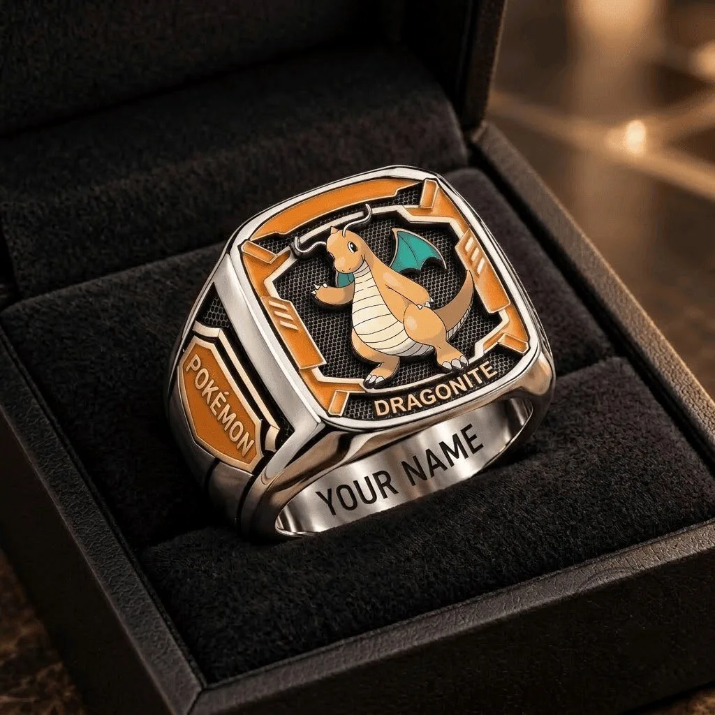 Pokemon Dragonite Custom Engraved Fan Ring with Your Name