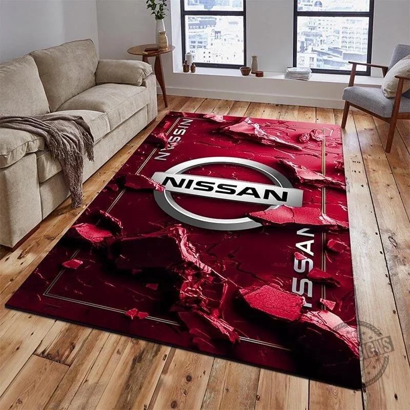 Nissan Red Cracked Logo Car Brand Area Rug for Living Room or Bedroom