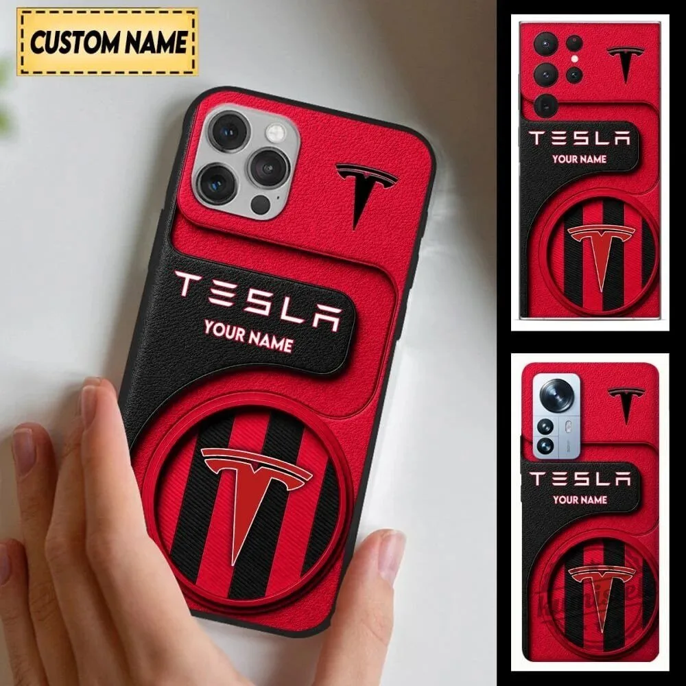 Tesla Custom Name Logo Red and Black Phone Case for All Phone Models