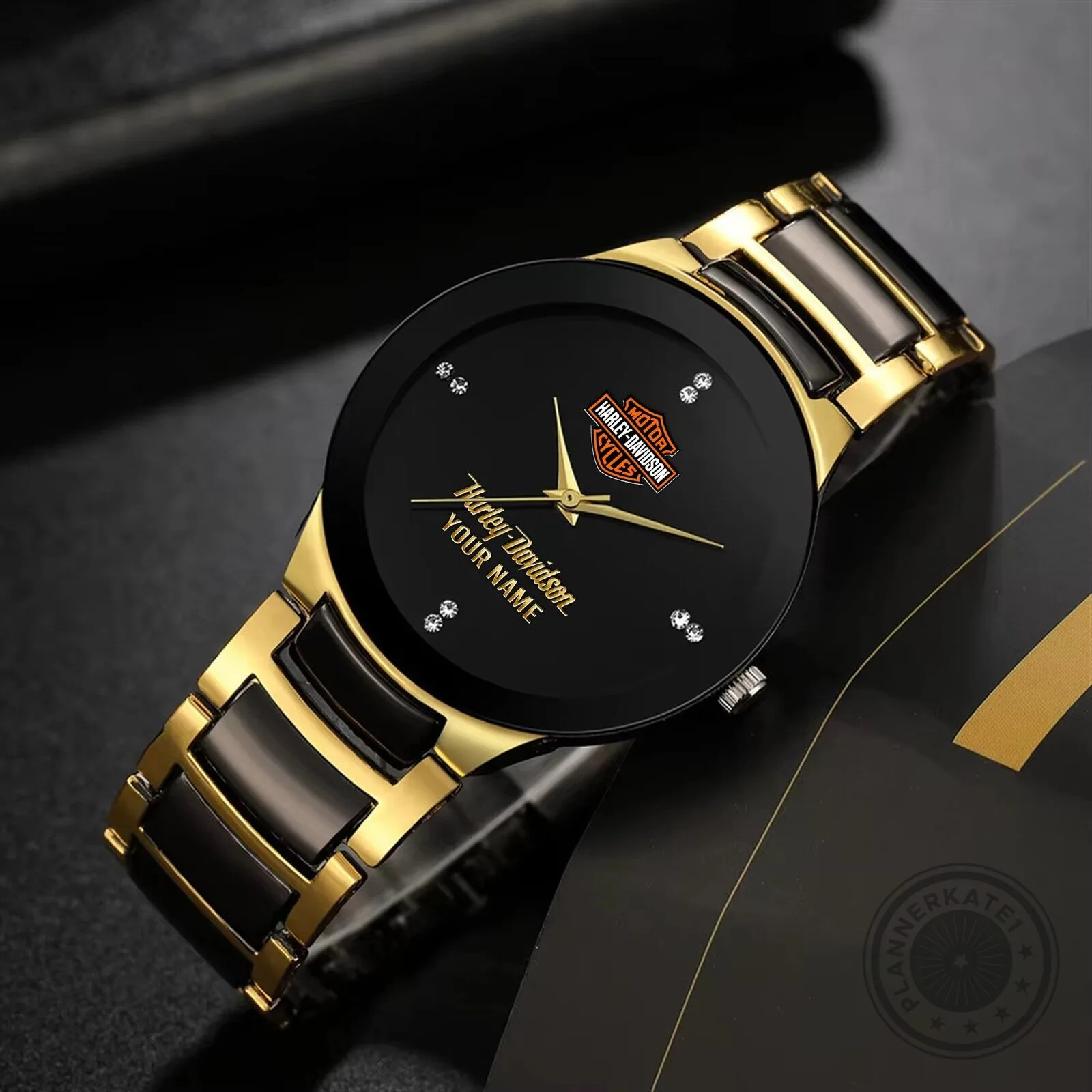 Harley-Davidson Custom Name Gold and Black Quartz Watch for Men