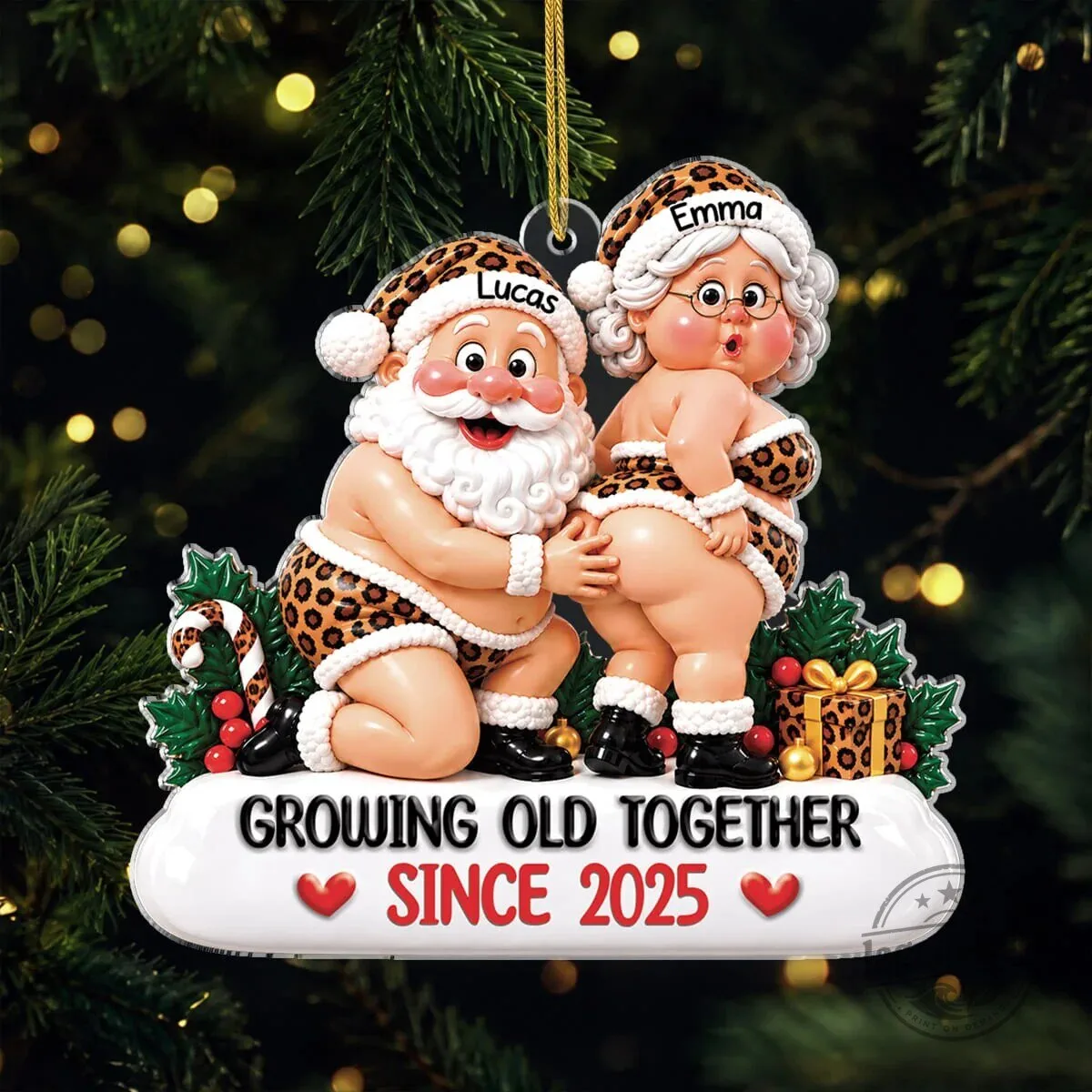 Personalized Growing Old Together Since 2025 Christmas Tree Ornament